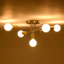 Brass 5-Light Tiered Linear Sputnik Semi Flush Mount