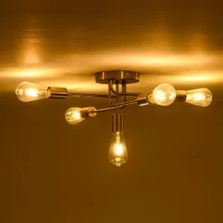 Brass 5-Light Tiered Linear Sputnik Semi Flush Mount