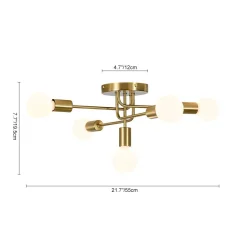 Brass 5-Light Tiered Linear Sputnik Semi Flush Mount