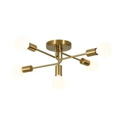 Brass 5-Light Tiered Linear Sputnik Semi Flush Mount