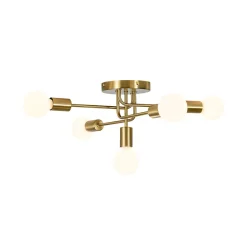 Brass 5-Light Tiered Linear Sputnik Semi Flush Mount