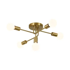 Brass 5-Light Tiered Linear Sputnik Semi Flush Mount