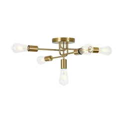 Brass 5-Light Tiered Linear Sputnik Semi Flush Mount