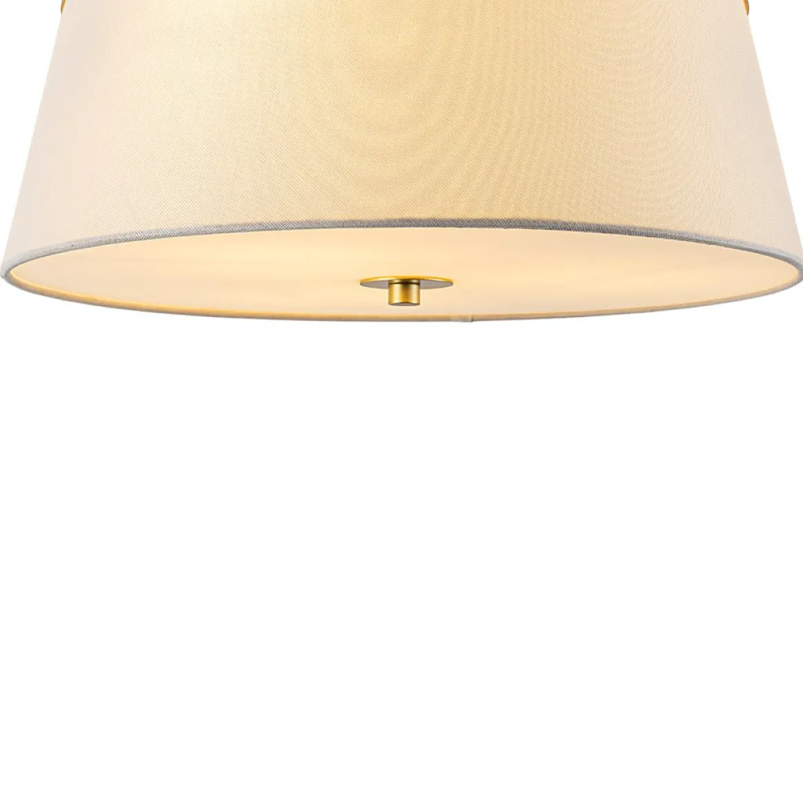 Brass 3-Light White Fabric Drum Cage Semi Flush Mount