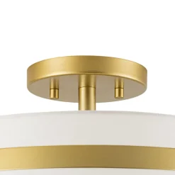 Brass 3-Light White Fabric Drum Cage Semi Flush Mount