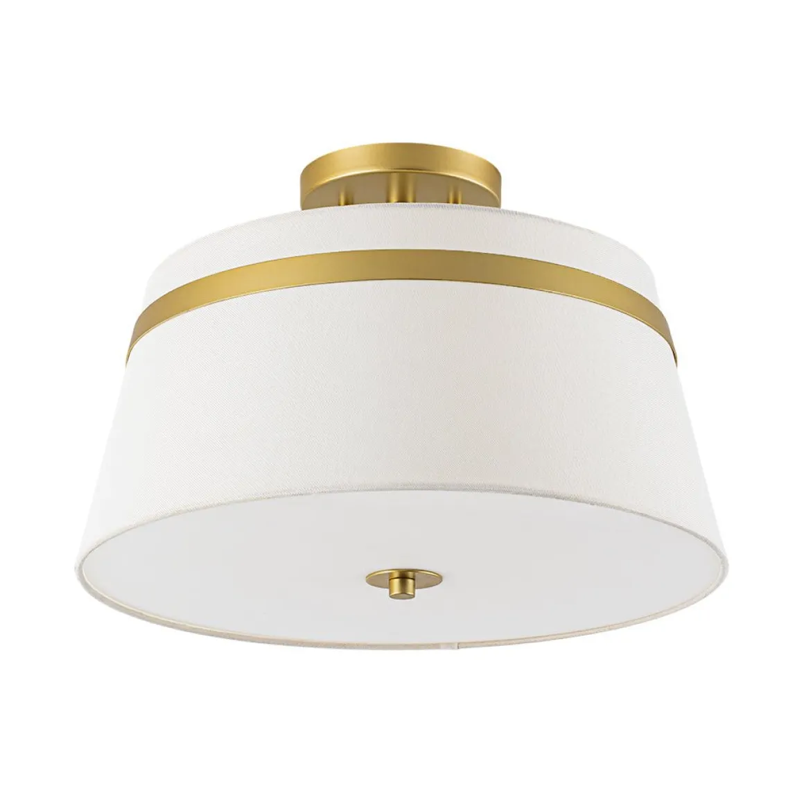 Brass 3-Light White Fabric Drum Cage Semi Flush Mount