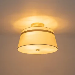 Brass 3-Light White Fabric Drum Cage Semi Flush Mount