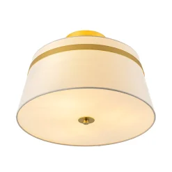 Brass 3-Light White Fabric Drum Cage Semi Flush Mount