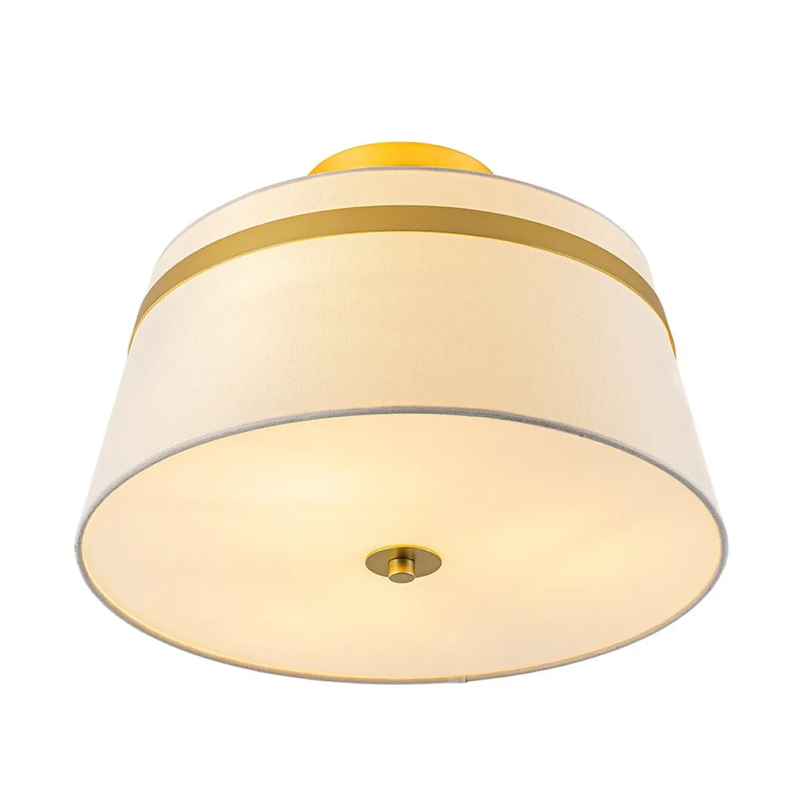 Brass 3-Light White Fabric Drum Cage Semi Flush Mount