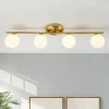 Brass Linear Opal Glass Globe Semi Flush Mount Vanity Light