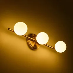 Brass Linear Opal Glass Globe Semi Flush Mount Vanity Light