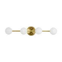 Brass Linear Opal Glass Globe Semi Flush Mount Vanity Light