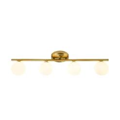 Brass Linear Opal Glass Globe Semi Flush Mount Vanity Light