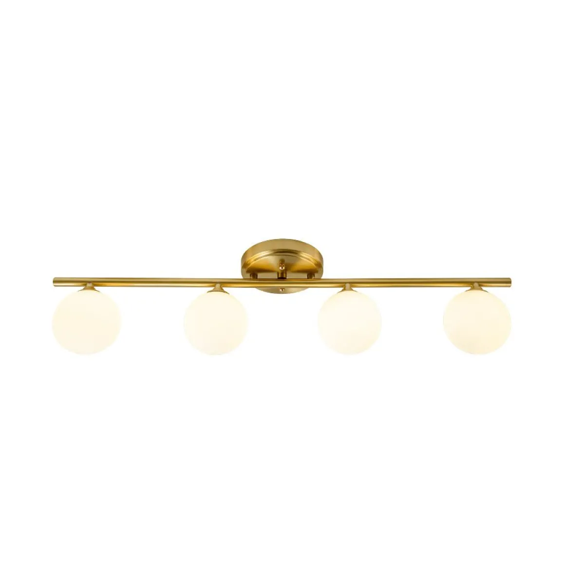 Brass Linear Opal Glass Globe Semi Flush Mount Vanity Light