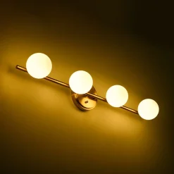 Brass Linear Opal Glass Globe Semi Flush Mount Vanity Light