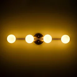 Brass Linear Opal Glass Globe Semi Flush Mount Vanity Light
