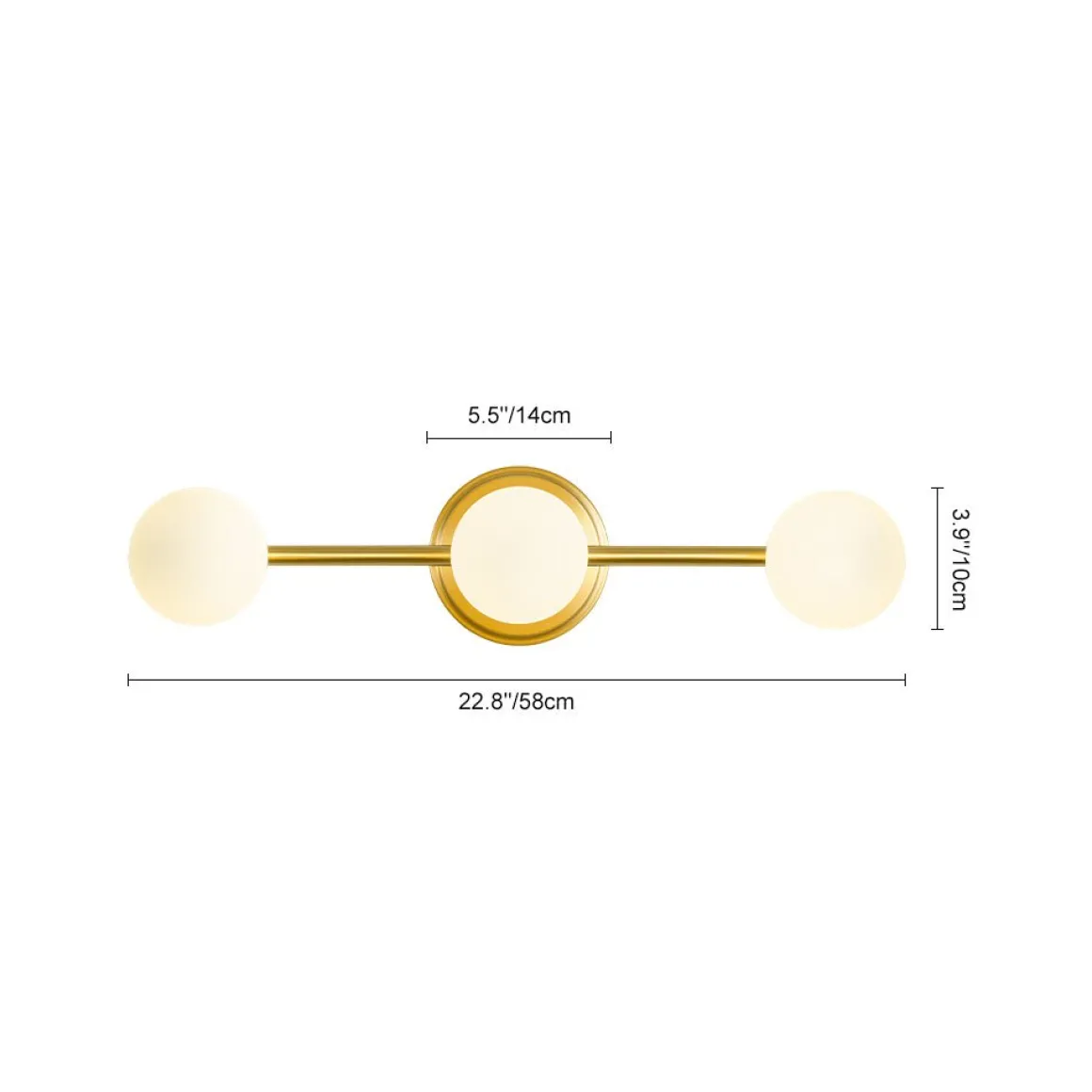 Brass Linear Opal Glass Globe Semi Flush Mount Vanity Light