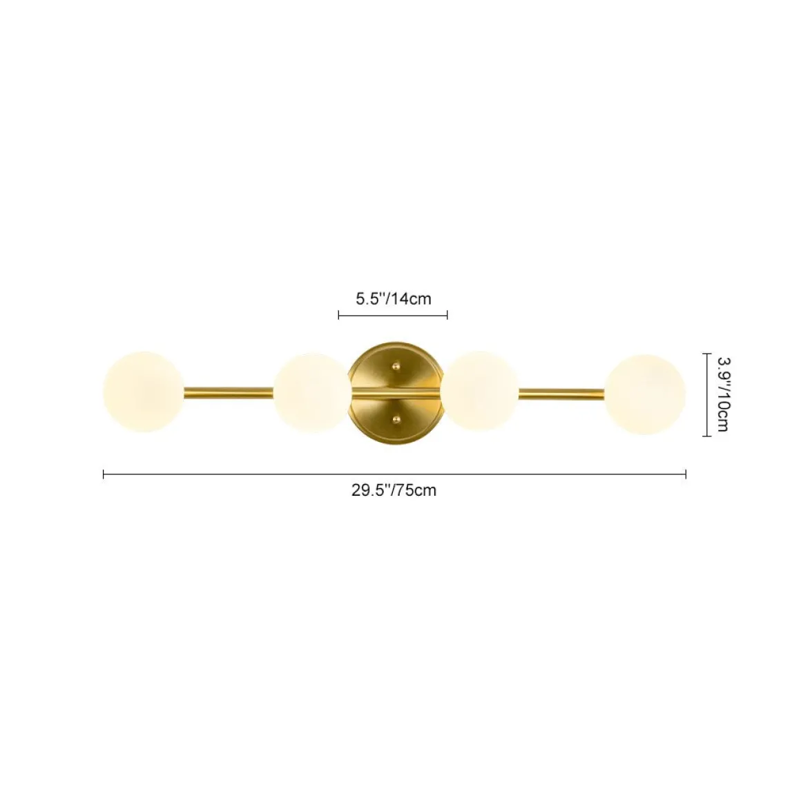 Brass Linear Opal Glass Globe Semi Flush Mount Vanity Light
