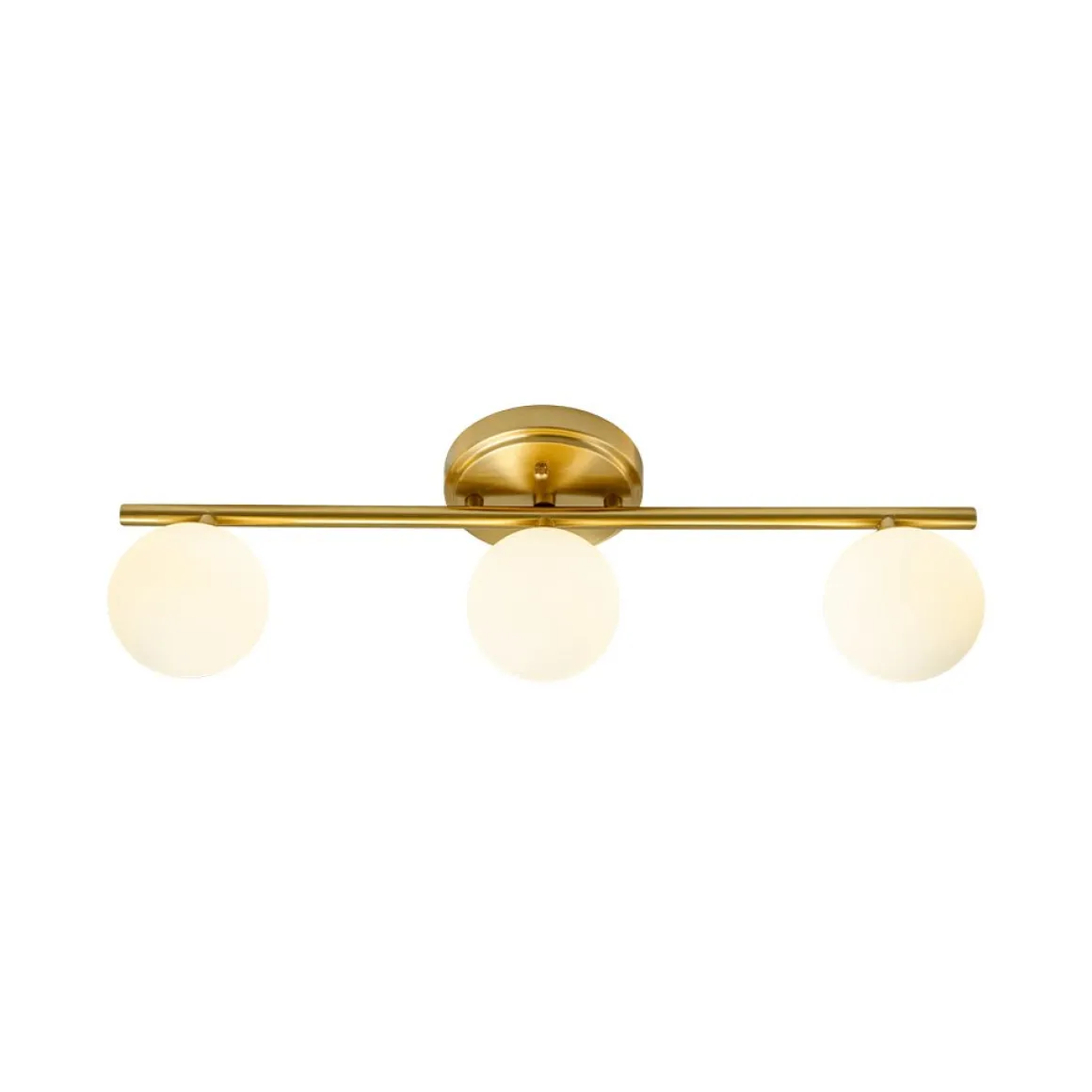 Brass Linear Opal Glass Globe Semi Flush Mount Vanity Light