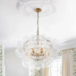 Brass Luxe Cluster Hammered Glass Globe Bubble Chandelier