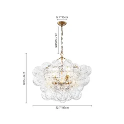 Brass Luxe Cluster Hammered Glass Globe Bubble Chandelier