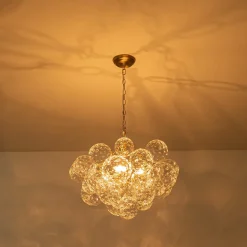 Brass Luxe Cluster Hammered Glass Globe Bubble Chandelier