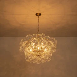 Brass Luxe Cluster Hammered Glass Globe Bubble Chandelier