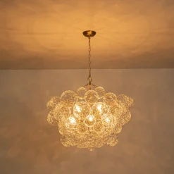 Brass Luxe Cluster Hammered Glass Globe Bubble Chandelier