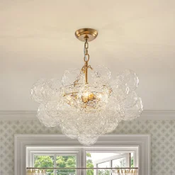 Brass Luxe Cluster Hammered Glass Globe Bubble Chandelier