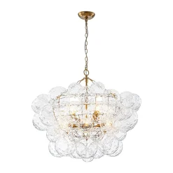 Brass Luxe Cluster Hammered Glass Globe Bubble Chandelier