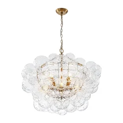 Brass Luxe Cluster Hammered Glass Globe Bubble Chandelier