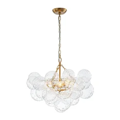 Brass Luxe Cluster Hammered Glass Globe Bubble Chandelier