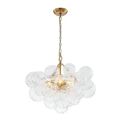 Brass Luxe Cluster Hammered Glass Globe Bubble Chandelier
