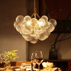 Brass Luxe Cluster Rippled Glass Globe Bubble Chandelier