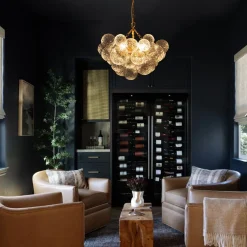 Brass Luxe Cluster Rippled Glass Globe Bubble Chandelier