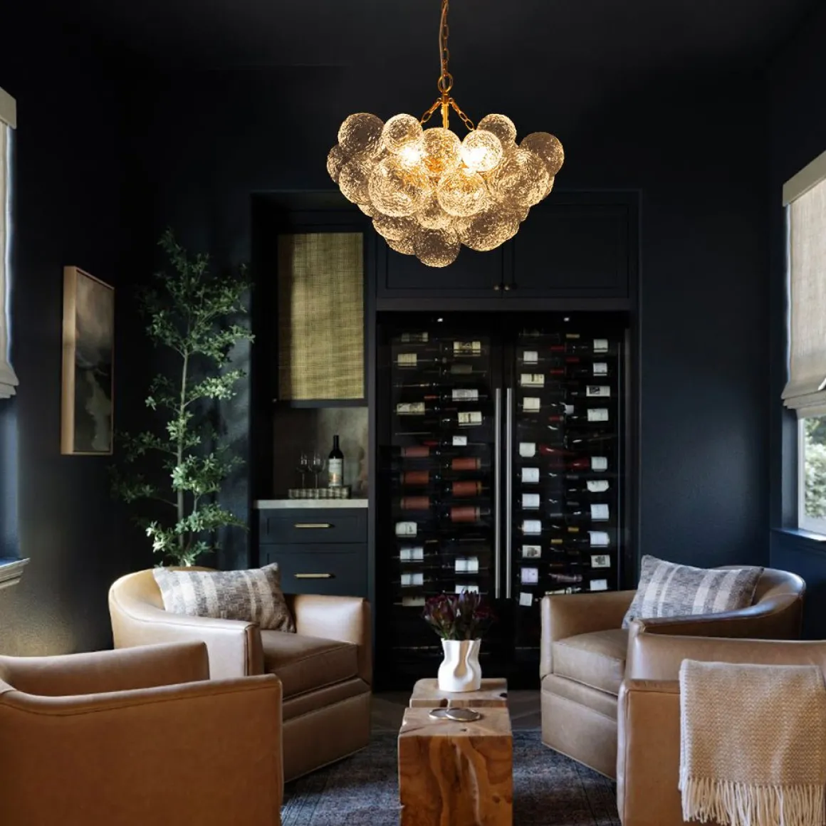 Brass Luxe Cluster Rippled Glass Globe Bubble Chandelier