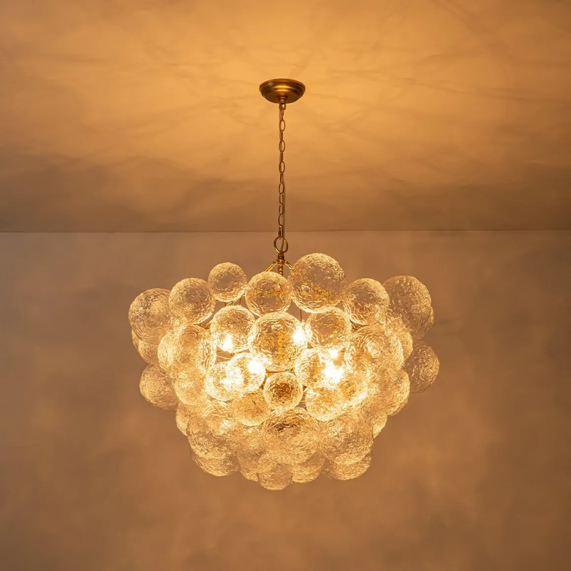Brass Luxe Cluster Rippled Glass Globe Bubble Chandelier