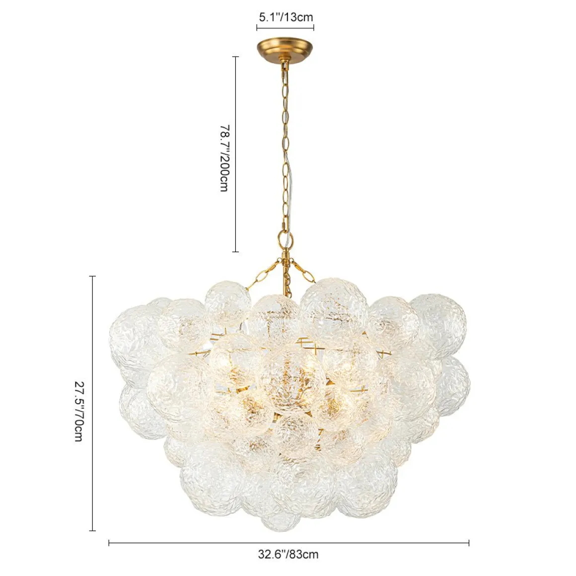 Brass Luxe Cluster Rippled Glass Globe Bubble Chandelier