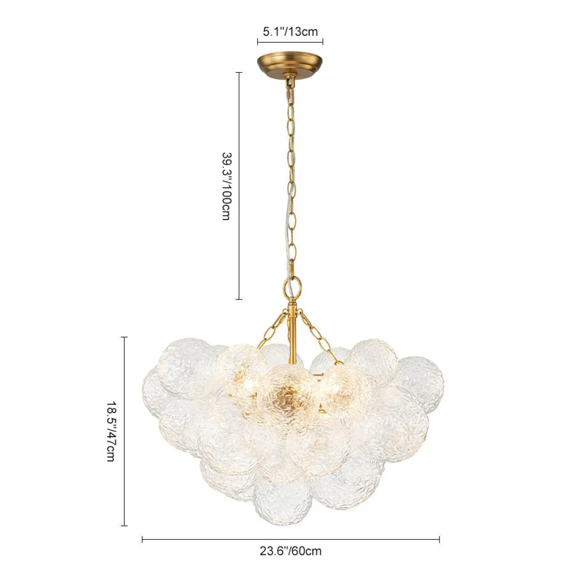 Brass Luxe Cluster Rippled Glass Globe Bubble Chandelier