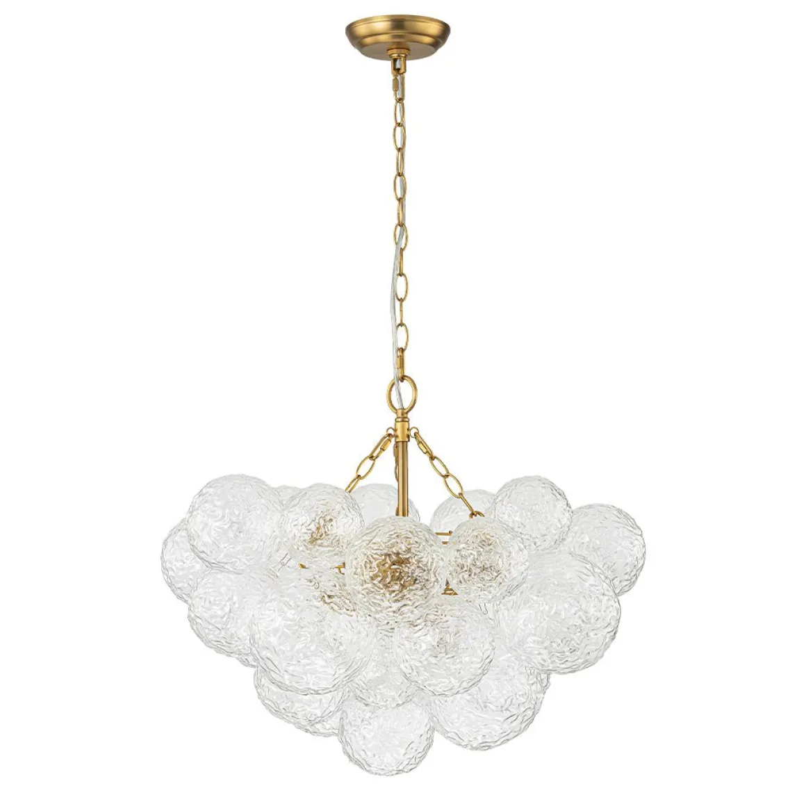 Brass Luxe Cluster Rippled Glass Globe Bubble Chandelier