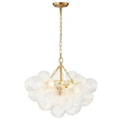 Brass Luxe Cluster Rippled Glass Globe Bubble Chandelier