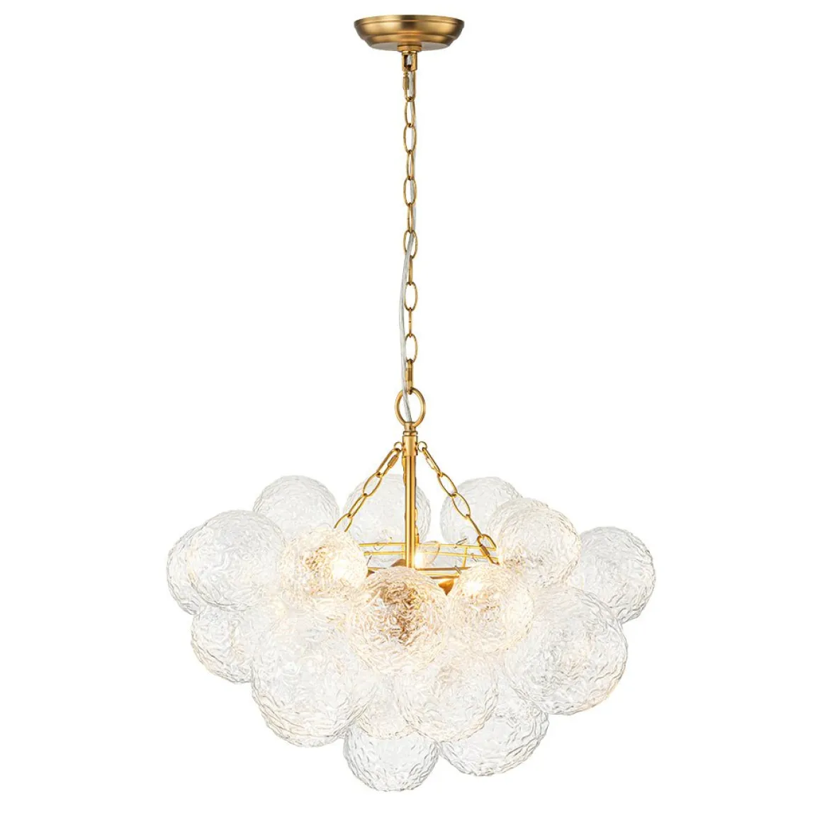 Brass Luxe Cluster Rippled Glass Globe Bubble Chandelier