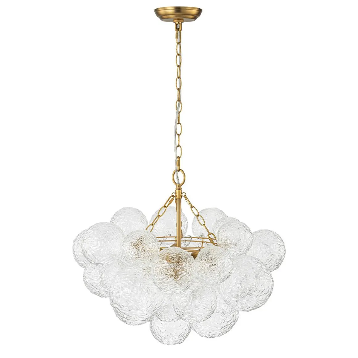 Brass Luxe Cluster Rippled Glass Globe Bubble Chandelier