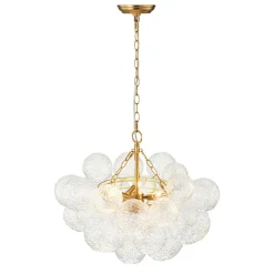 Brass Luxe Cluster Rippled Glass Globe Bubble Chandelier