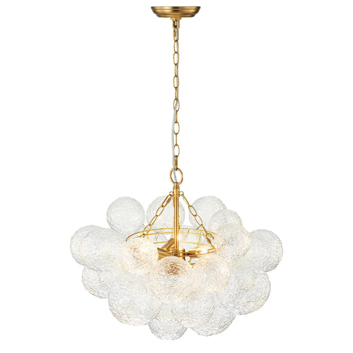 Brass Luxe Cluster Rippled Glass Globe Bubble Chandelier