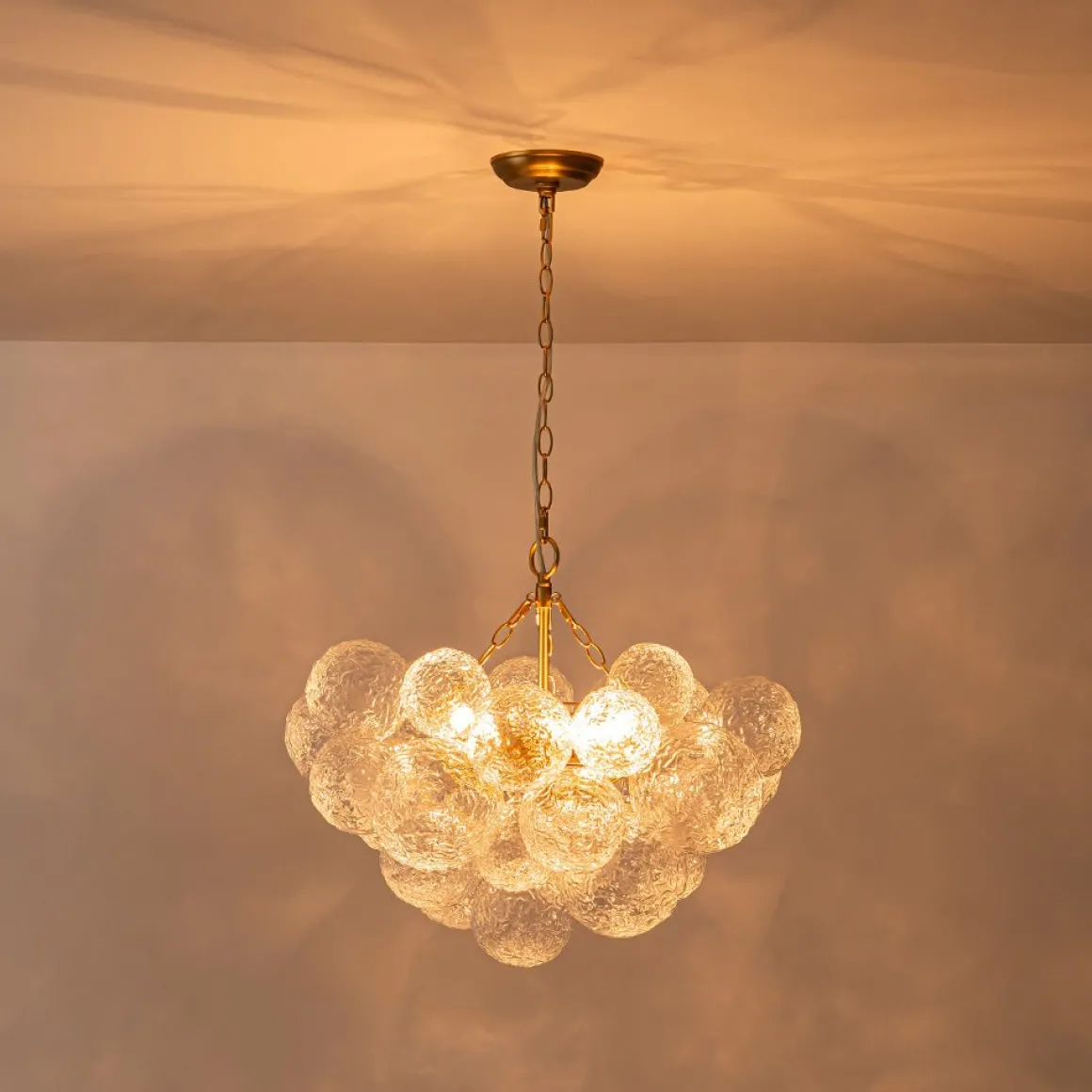 Brass Luxe Cluster Rippled Glass Globe Bubble Chandelier