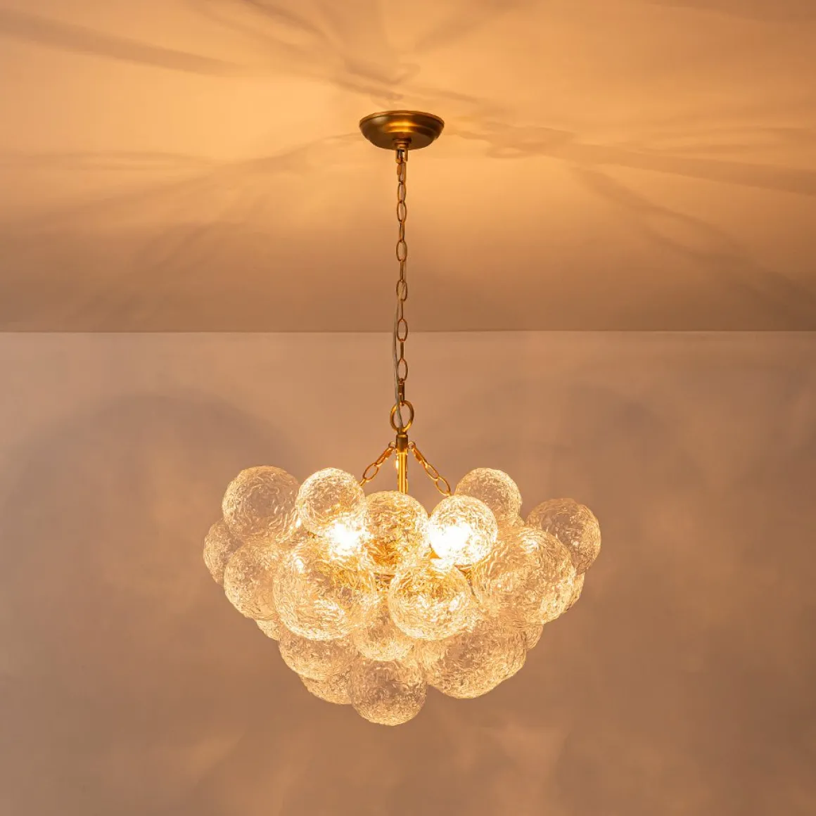 Brass Luxe Cluster Rippled Glass Globe Bubble Chandelier