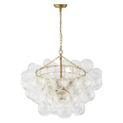 Brass Luxe Cluster Rippled Glass Globe Bubble Chandelier
