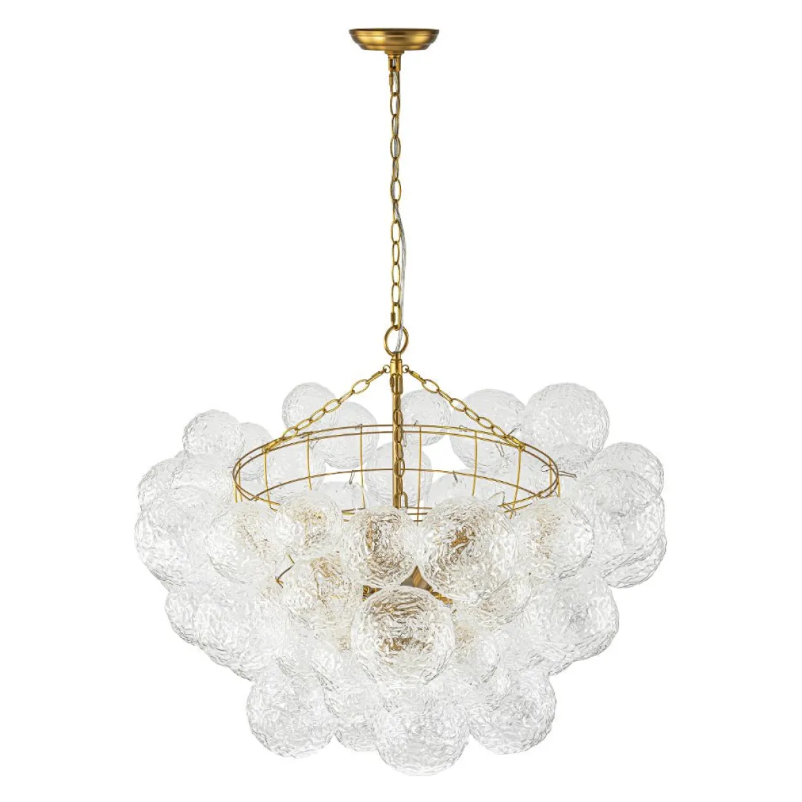Brass Luxe Cluster Rippled Glass Globe Bubble Chandelier
