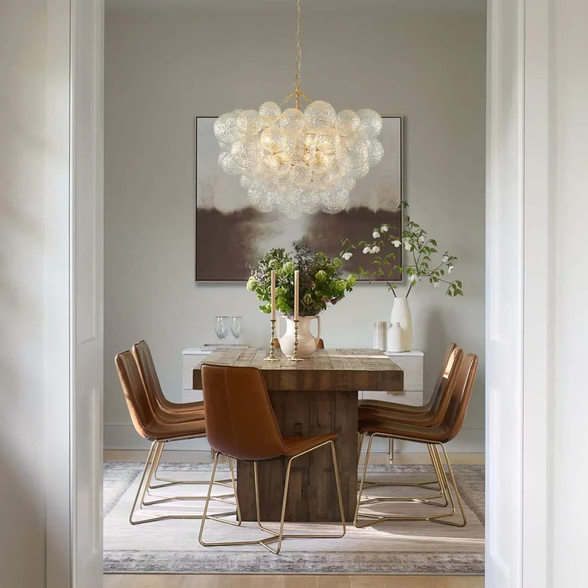 Brass Luxe Cluster Rippled Glass Globe Bubble Chandelier